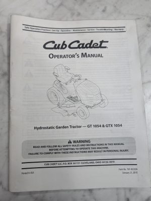 Cub Cadet Operator'S Owners Manual Garden Tractor Gt 1054 Gtx 2011