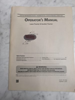 Cub Cadet Operator'S Owners Manual Lawn Garden Tractor 2017