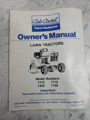 Cub Cadet Operator'S Owners Manual Lawn Tractor Lt 1415 1715 1420 1720