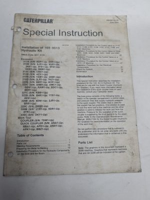 Caterpillar Special Instruction Manual 169-9513 Hydraulic Kit Shop Book Cat 2004
