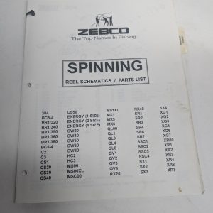 Zebco 1995 Spinning Fishing Reel Models Schematic Parts List Book Catalog Manual