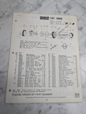 Zebco Service Parts Price List Catalog Manual Illustrated Fishing Reels 60 Pages