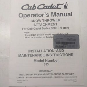 Cub Cadet Operators Manual Snow Thrower Attachment 3000 Series Tractor 2000