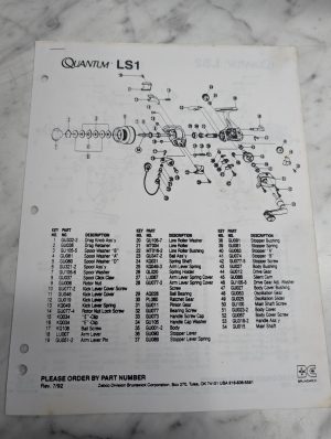 Zebco Service Parts List Catalog Manual Illustrated Fishing Reels 1992~