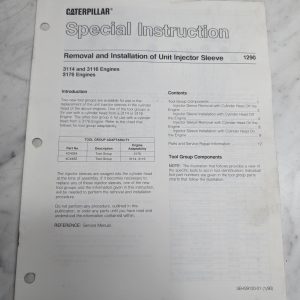 Caterpillar Special Instruction Manual Removal Install Injector Sleeve 3114 3176