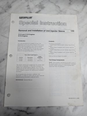 Caterpillar Special Instruction Manual Removal Install Injector Sleeve 3114 3176