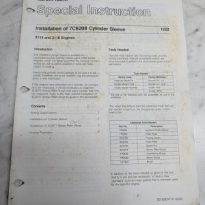 Caterpillar Special Instruction Manual Installation 7C6208 Cylinder Sleeve 1222