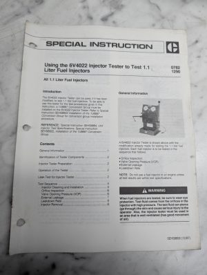 Caterpillar Special Instruction Manual 6V4022 Injector Tester 1.1 Liter 1290