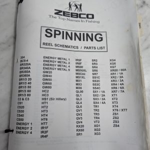Zebco Service Parts List Catalog Manual Spinning Fishing Reel Schematics 1990'S