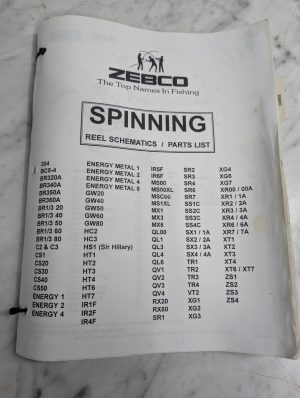 Zebco Service Parts List Catalog Manual Spinning Fishing Reel Schematics 1990'S