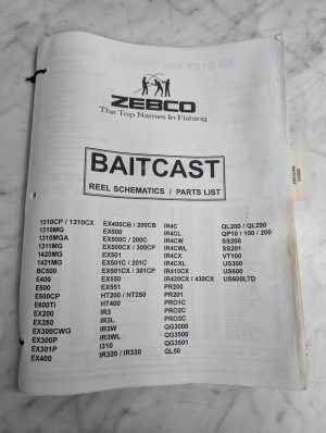 Zebco Service Parts List Catalog Manual Baitcast Fishing Reel Schematics 1990'S
