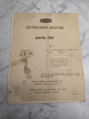 West Bend Outboard Motor Parts List Book Manual Catalog 7.5 ½ 7001 1959
