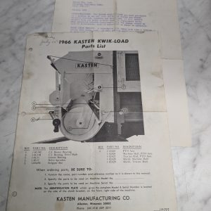 1966 Kasten Kwik-Load Parts List Catalog Self Unloader Instruction Manual