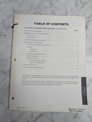 Ford Repair Service Manual 38" Mower Attachment 09Gn 3657 Tractor 1984