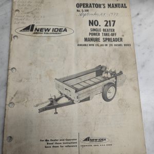 New Idea Operators Service Maintenance Manual 217 Single Beater Manure Spreader