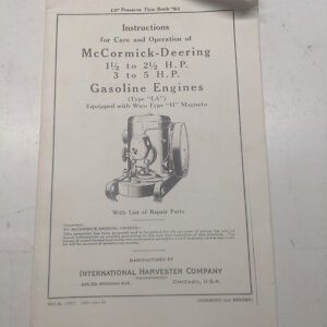 Mccormick Deering Instruction Manual Parts List Gas Engine La 1.5 2.5 3-5 1935