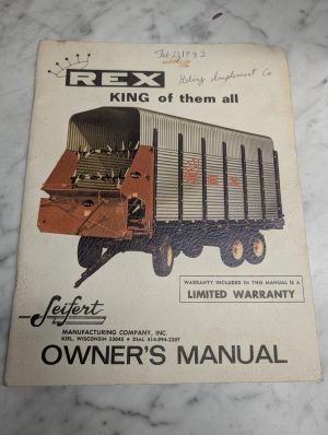 Rex King Owners Operator Maintenance Manual Self Unloading Forage Box