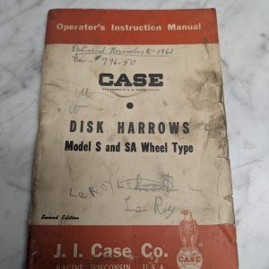 Case Operator'S/Service/Maintenance Manual Disk Harrows Model S Sa Wheel 2Nd