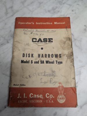 Case Operator'S/Service/Maintenance Manual Disk Harrows Model S Sa Wheel 2Nd