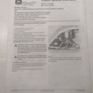 John Deere Installation Instructions Starter Solenoid Wiring Harness M77862 1988
