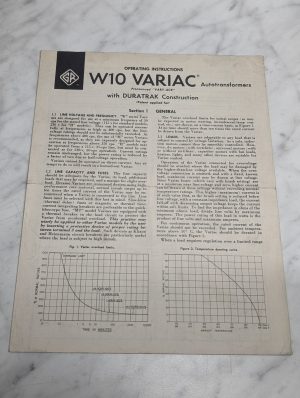 General Radio W10 Variac With Duratrak Construction Operating Instruction Manual