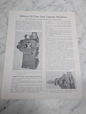 Fellows Ls-Type Gear Lapping Machines Sales Literature Information Specs 1956