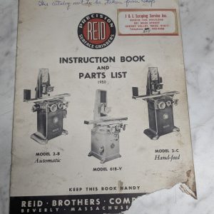 Reid Instruction Book Service Parts List Manual 1950 2-B 618-V 2-C Grinder