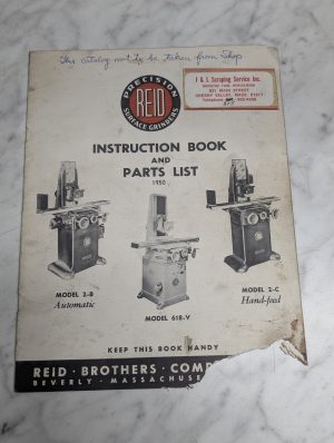 Reid Instruction Book Service Parts List Manual 1950 2-B 618-V 2-C Grinder