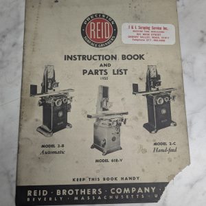 Reid Instruction Book Service Parts List Manual 1950 2-B 618-V 2-C Grinders
