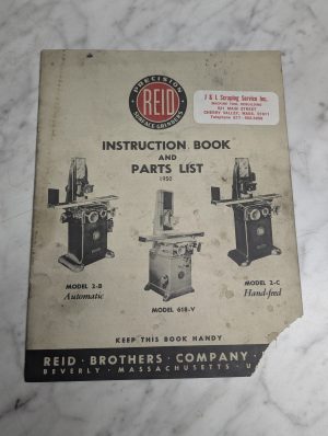 Reid Instruction Book Service Parts List Manual 1950 2-B 618-V 2-C Grinders