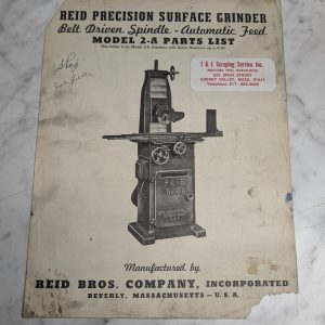 Reid Service Parts List Catalog Book Manual Auto Feed 2-A Surface Grinder