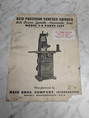 Reid Service Parts List Catalog Book Manual Auto Feed 2-A Surface Grinder