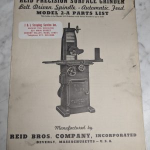 Reid Service Parts List Catalog Book Manual Auto Feed 2-A Surface Grinders