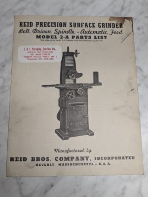 Reid Service Parts List Catalog Book Manual Auto Feed 2-A Surface Grinders