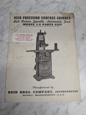 Reid Service Parts List Catalog Book Manual Auto Feed 2-A Surface Grinder~