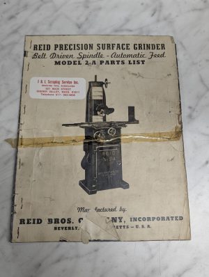 Reid Service Parts List Catalog Book Manual Auto Feed 2-A Surface Grinder.