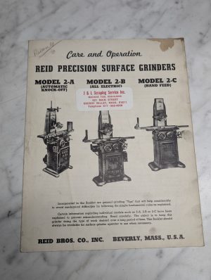 Reid Care & Operation Manual 2-A 2-B 2-C Precision Surface Grinders