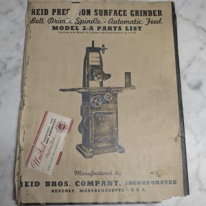 Reid Service Part List Catalog Book Manual Auto Feed 2-A Surface Grinder.