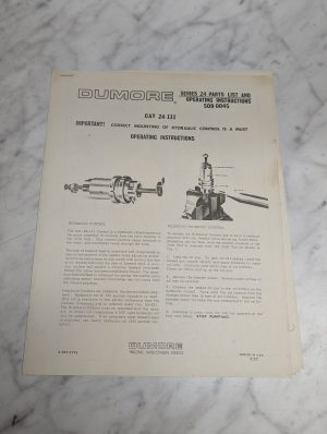 Dumore Operating Owner Manual Parts List Series 24 Hydraulic Control 508-0045