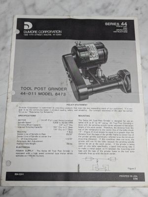 Dumore Operating Instruction Manual Parts List Series 44 Tool Post Grinder 8473