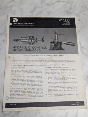 Dumore Operating Manual Parts List Series 24-111 Hydraulic Control 508-0045