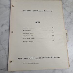 Toro Product Servicing Manual Mower Repair Manual Service Shop Book 1971-1972
