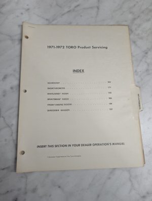 Toro Product Servicing Manual Mower Repair Manual Service Shop Book 1971-1972