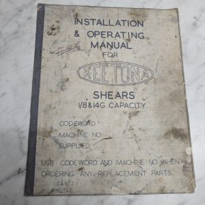 Keetona Installation Operation Manual Shears 1/8”&14G Capacity 1968