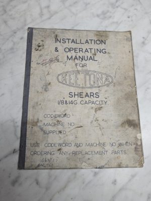 Keetona Installation Operation Manual Shears 1/8”&14G Capacity 1968