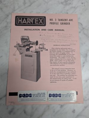 Hartex Utd Installation & Care Manual #3 Tangent Arc Profile Grinder