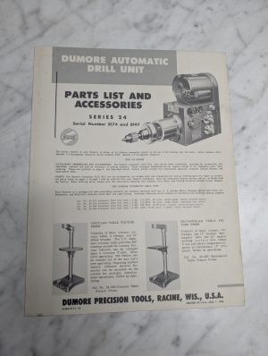 Dumore Operator Instruction Manual Parts List Series 24 Drill Unit 8174 8197