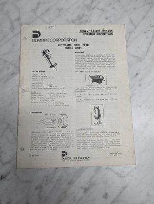 Dumore Operator Instruction Manual Parts List Series 20 Drill Head 8391 1979