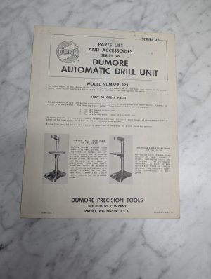 Dumore Operator Instruction Manual Parts List Series 26 Drill Unit 8221