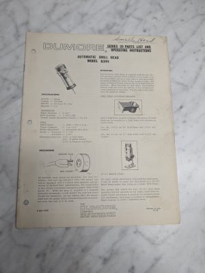 Dumore Operator Instruction Manual Parts List Series 20 Drill Head 8391 1975
